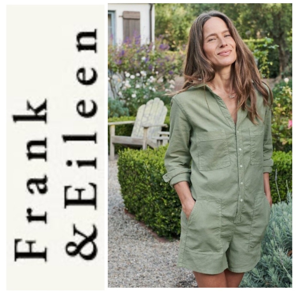Frank + Eileen Ireland cotton + flax blend romper in sage